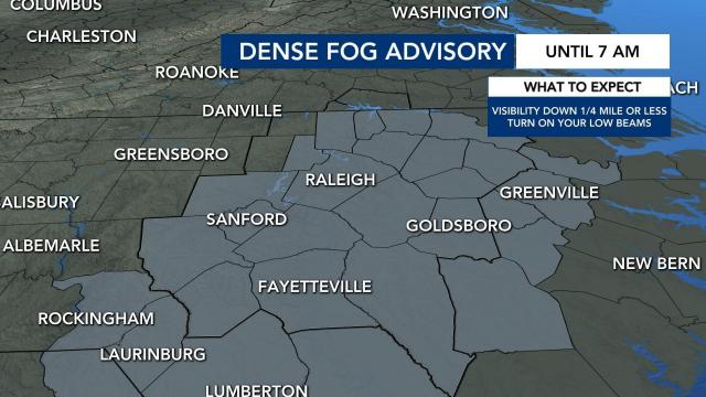 Dense fog advisory expanded in central NC, warmer temps expected in coming days