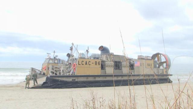 US Navy hovercraft comes ashore near North Myrtle Beach