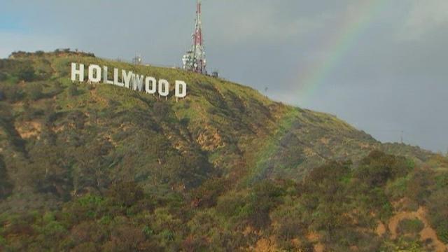 Rainbow appears at Hollywood sign after winter blast