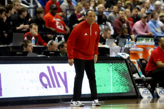 Coach Kevin Keatts on the sideline. NCSU advanced to the quarterfinals of the 2023 ACC Tournament by defeating Virginia Tech, 97-77, on March 8, 2023. (Jerome Carpenter/WRAL Contributor)