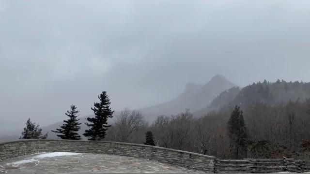 Snow falls at Grandfather Mountain