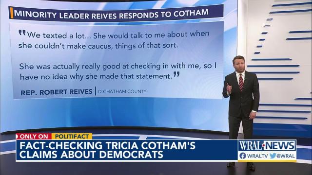 Checking 5 of NC Rep. Tricia Cotham's claims about NC Dems and why she switched parties