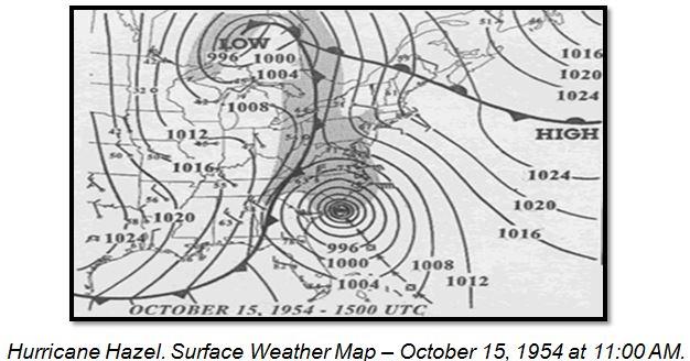 Hurricane Hazel map (Radar image from National Weather Service)