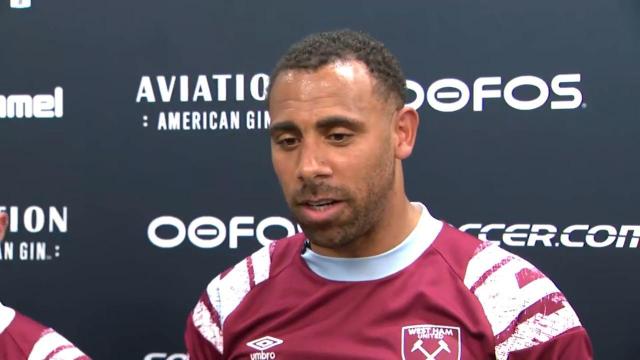 West Ham player Anton Ferdinand speaks with reporters on Friday after allegations that a Dallas United player directed a racial slur at a West Ham player.