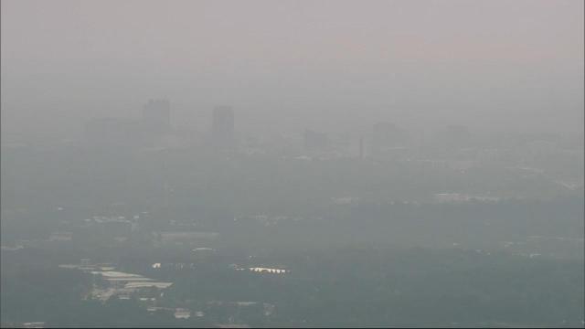A look at the hazy Raleigh skyline with the Code Orange air quality alert.