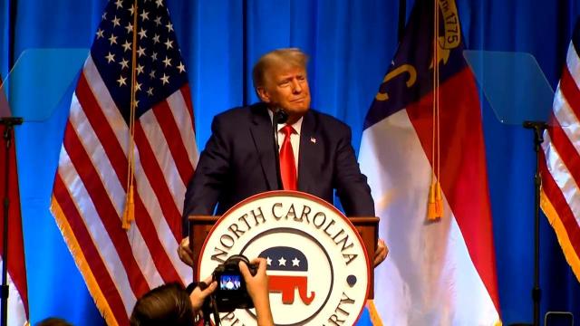 Former President Donald Trump speaks at the North Carolina GOP convention in Greensboro