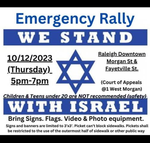 Raleigh citizens plan emergency rally in support of Israel