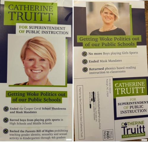 Republican incumbent Superintendent of Public Instruction Catherine Truitt campaign mailer, Feb. 2024.
