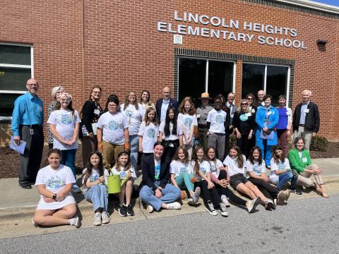 Students were joined by officials including DEQ Secretary Elizabeth Biser and school board members to celebrate Earth Day at the Fuquay-Varina school and to announce the new K-12 environmental literacy plan.