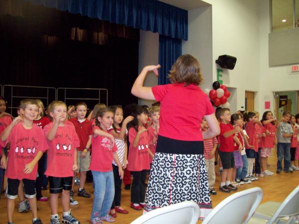 Students at Laurel Park Elementary perform the school song, "Funky Penguin."
