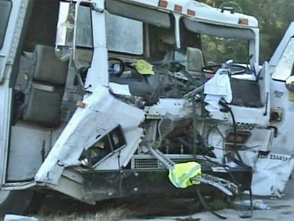 Seven injured in wreck with school bus, garbage truck