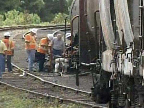 Derailed train car spills lye
