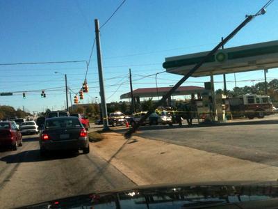 Truck breaks utility pole at Raleigh intersection