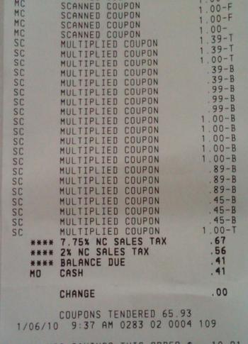 Super doubles receipt $66 for 41 cents!