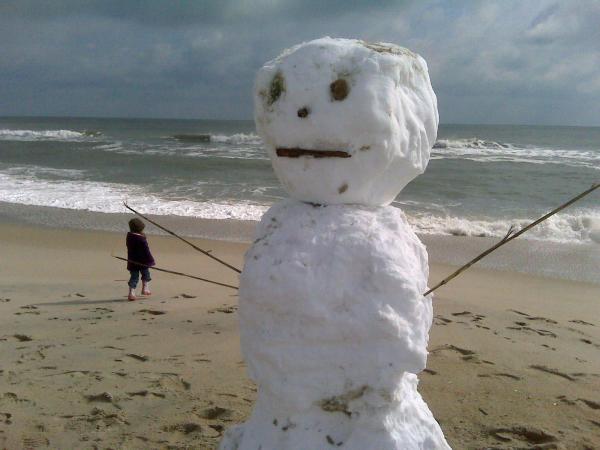 WRAL reporter Mike Charbonneau caught this snowman chilling on Carolina Beach on Saturday, Feb. 13, 2010.