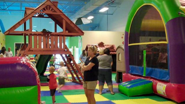 Outdoor playsets are indoors at Morrisville playspace