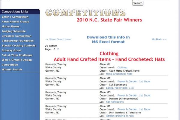 2010 North Carolina State Fair Winner Search