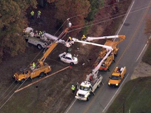 Car hits utility pole in Johnston County