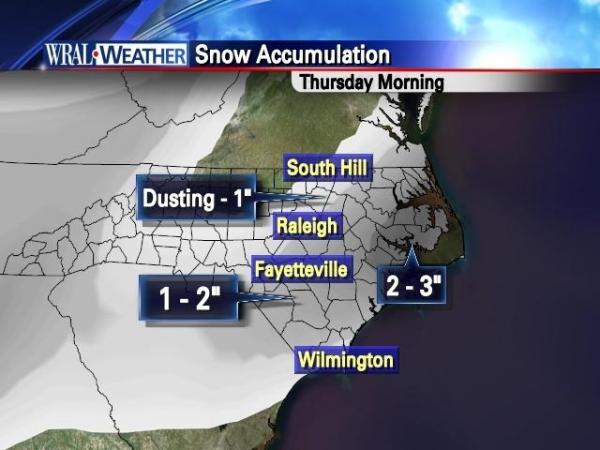 Possible snow accumulation totals for Thursday