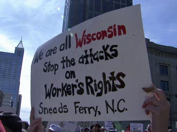Hundreds in Raleigh stand with Wisconsin on workers' rights