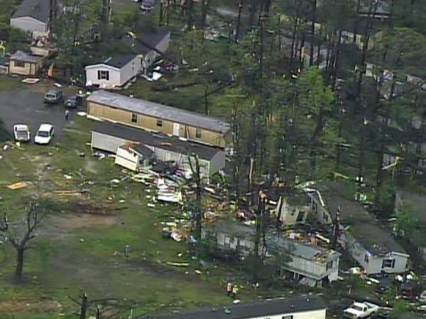 Raw: Sky 5 flies over Stony Brook mobile home park damage