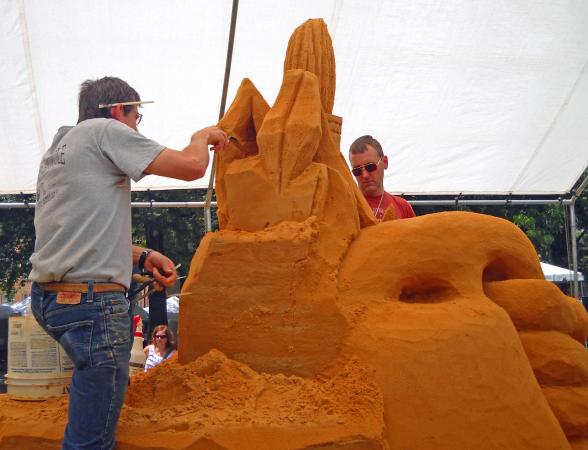 A sand scuplture takes shape in Raleigh's Moore Square.    