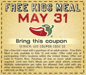 Chili's kids eat free coupon