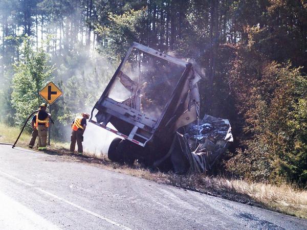 Tractor-trailer fire on U.S. 64